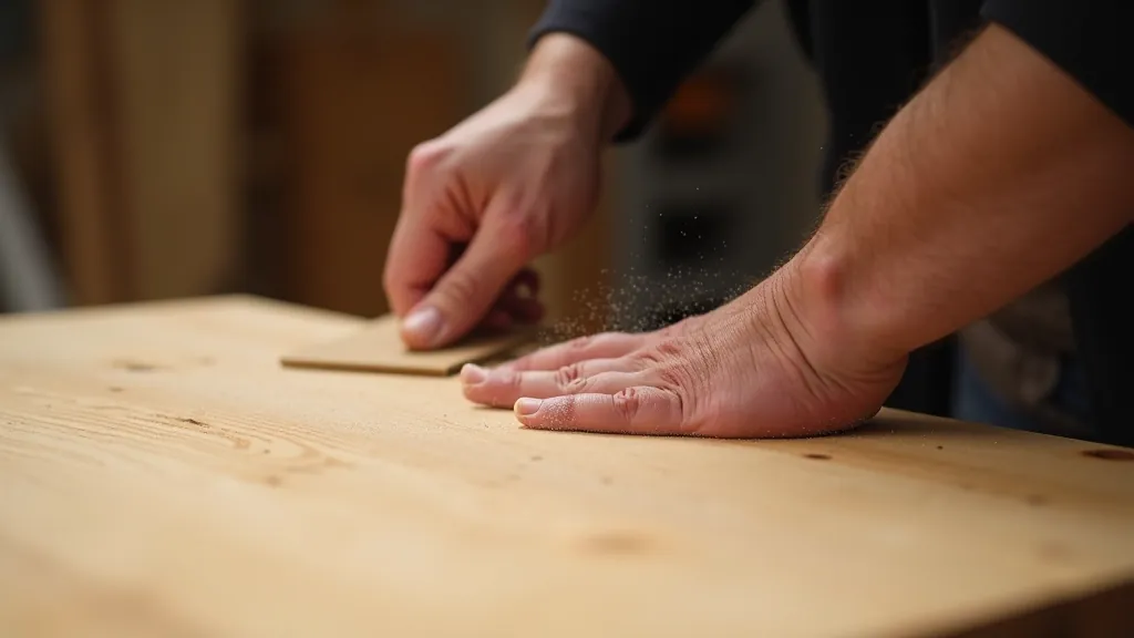 Hands sanding wooden surface with orbital sander